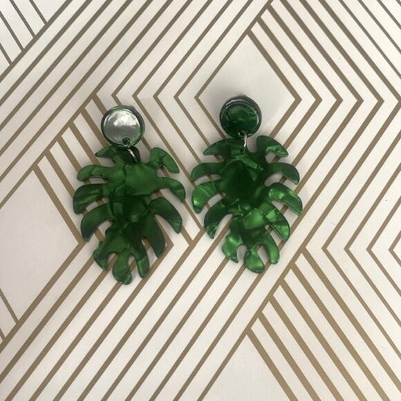 other Jewelry - Green Palm Leave 2.25" Long Earrings Never Worn